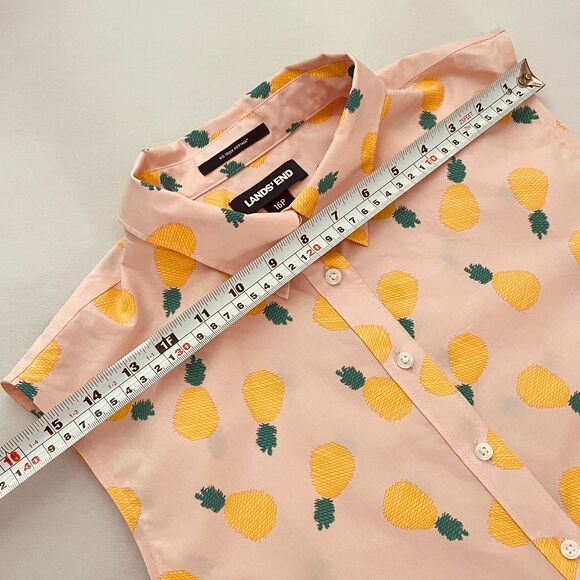 ~ Lands' End 16p Pineapple Print No-Iron Cotton Sleeveless Shirt Button-Up Pink - Picture 8 of 11